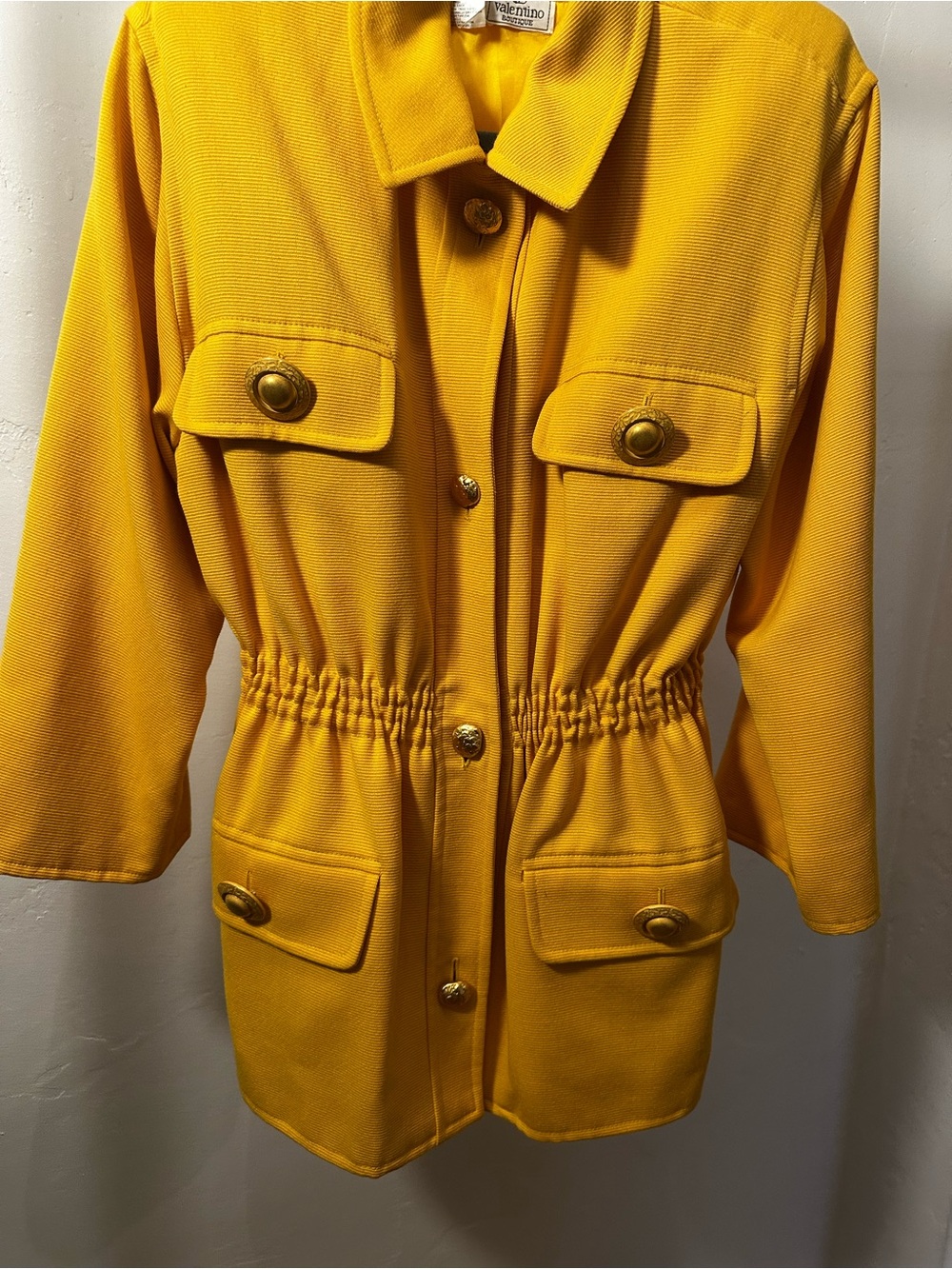 Vintage Valentino Boutique Mustard Yellow Utility Jacket with Gold Buttons